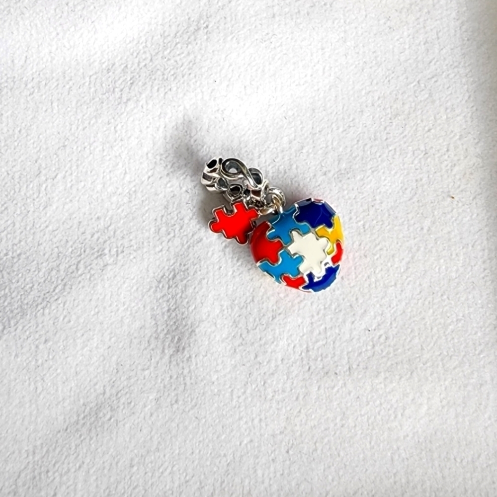 NEW Dangle Autism Awareness Puzzle in Heart silver charm for Pandora bracelet